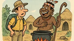 Banc: Un turist vizitează un trib african