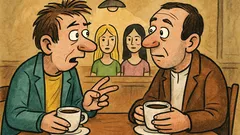 Banc: Doi tipi stau la o cafea